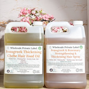 2pc Wholesale Set: African Chebe Hair Growth Oil+Fenugreek HairSpray|ThickerHairSet|FenugreekThickeningHairFood|Gallon|Bulk|Private Label