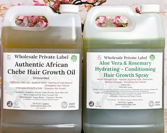 Set de 2 unidades de marca privada al por mayor: Aceite para el crecimiento del cabello con chebe africano + spray para el crecimiento del cabello con aloe vera y romero/Recrecimiento/Caída del cabello/Cuero cabelludo seco, con picazón y escamas/Galón a granel