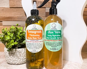 Set de 2 unidades para el crecimiento del cabello de 16 oz: aceite de fenogreco Chebe HairFoodOil + spray hidratante de aloe vera/spray para mechones/cabello más grueso/más suave/desenredante/recrecimiento/caída del cabello/romero