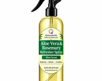 16 oz Aloe Vera & Rosemary Hair Mist Spray, Botanical Hydrating Conditioning Hair Mist, Mint Scent, Natural Hair Care|Made in USA