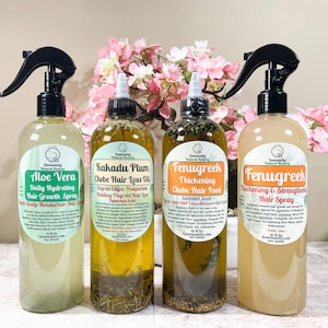 4pc MEGA REGROWTH SET|ThickHairOil HairLoss FenugreekAloeVeraRosemaryHairSpray|AlopeciaNatural|BaldingThinHair|DryItchyScalp|Edges|Locs|16oz