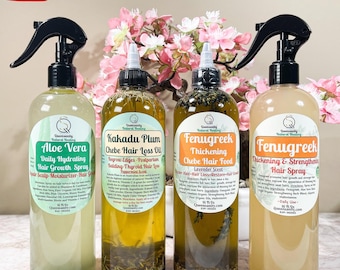 16oz 4pcHairGrowthSet|ChebeHealing|RestoreHealthyHair|MistAloeVeraFenugreekSpray|ThickHairOil|AlopeciaNaturalRegrowthHairLossBaldingThinHair