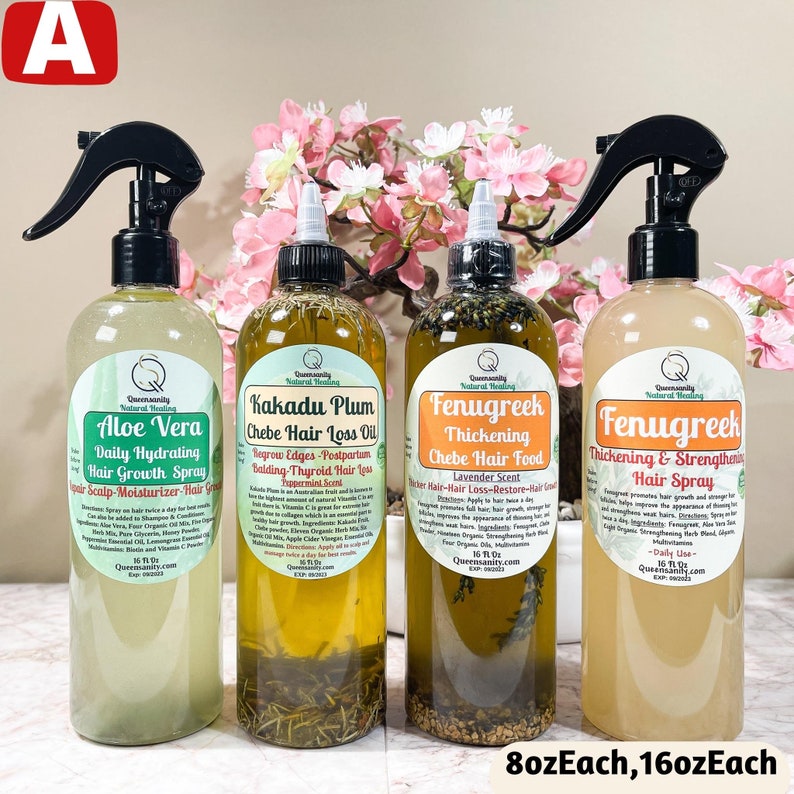 Home Remedies for Natural Hair Regrowth using Chebe Oil. Best for Female and Male Hair Loss4 Piece Hair Growth Set|Healing|Restore|HealthyHair|AloeVeraFenugreekHairSpray|ThickHairOil|AlopeciaTreatment|HairLossBaldingThinHair|Chebe