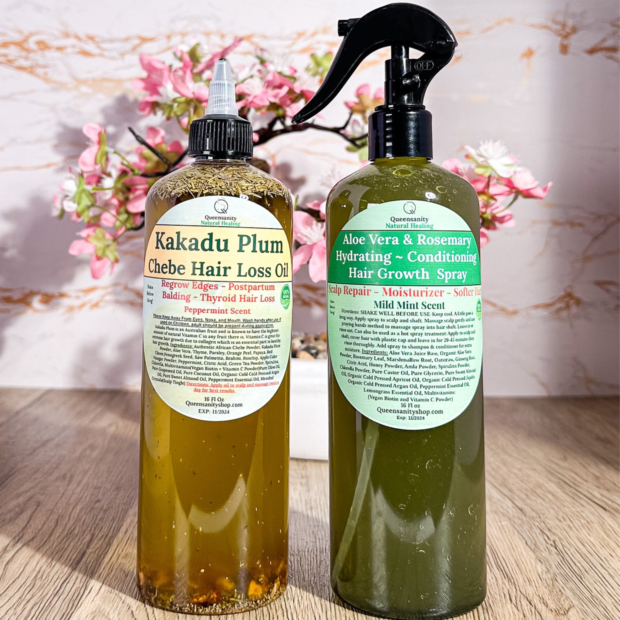 2pc Alopecia Hair Treatment Peppermint Kakadu Plum Chebe Hair Loss Oil ...