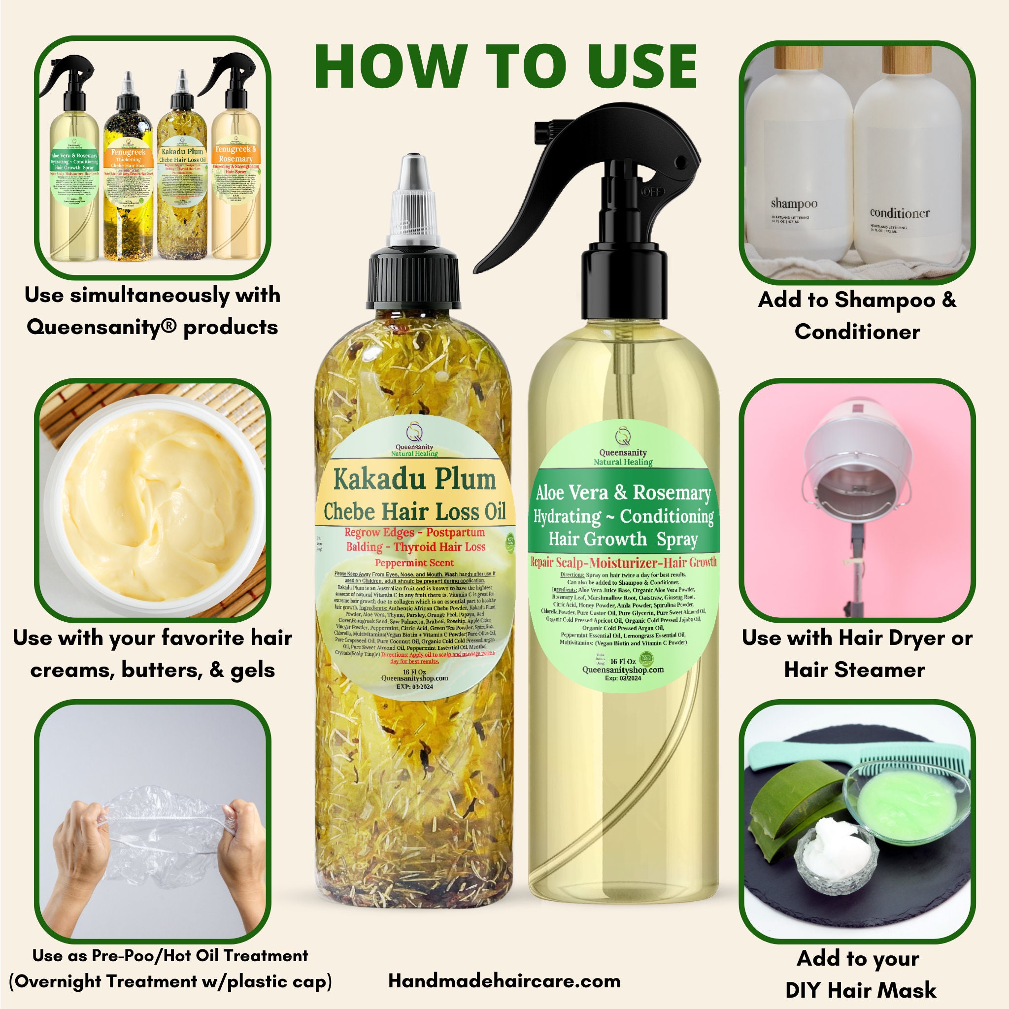 2pc Alopecia Hair Treatment Peppermint Kakadu Plum Chebe Hair Loss Oil ...