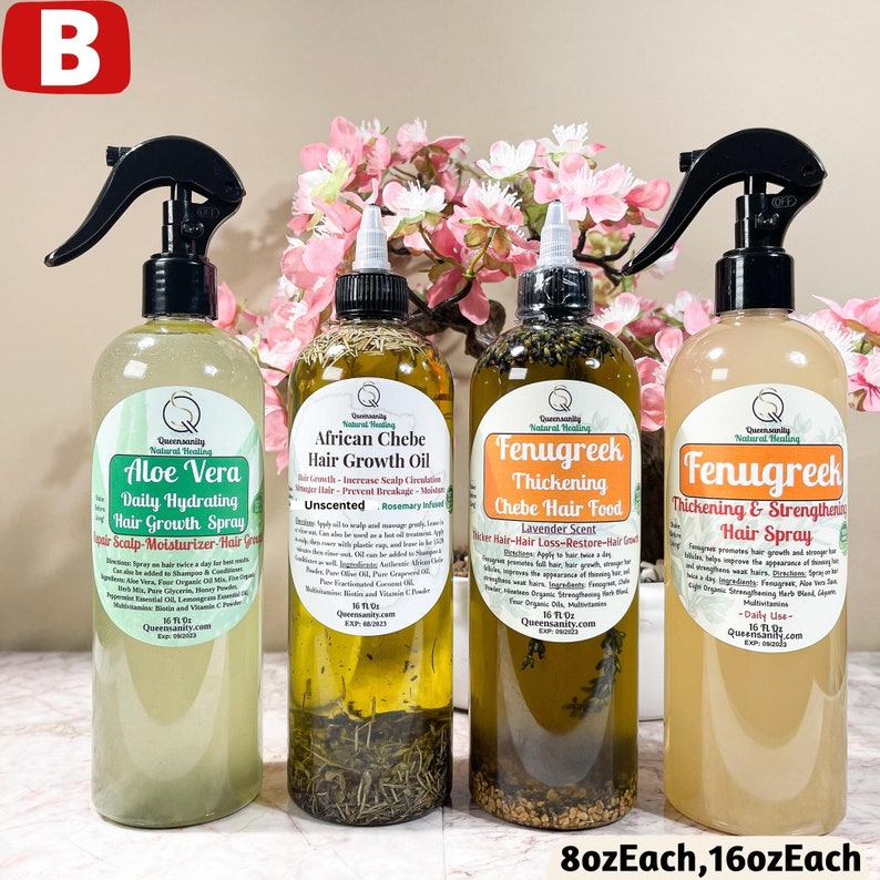 Home Remedies for Natural Hair Regrowth using Chebe Oil. Best for Female and Male Hair Loss4 Piece Hair Growth Set|Healing|Restore|HealthyHair|AloeVeraFenugreekHairSpray|ThickHairOil|AlopeciaTreatment|HairLossBaldingThinHair|Chebe