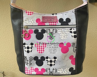 Mouse Ears Hobo bag, Mouse Ears shoulder bag, Pink and Grey bag, Mouse purse