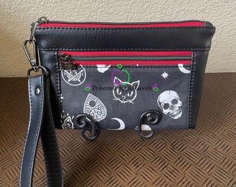 Skull Wristlet, Witchy wristlet, Gothic Clutch, Moon wristlet, Black Cat Wristlet