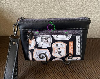Spell Ingredients Halloween wristlet, Gothic Clutch, Witchy wristlet, Spooky wristlet