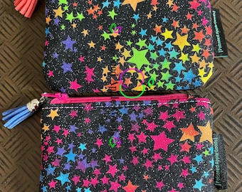 Porte-monnaie étoiles arc-en-ciel, pochette à fermeture éclair ciel scintillant