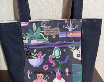 Witchy Potions Apothecary Tote Bag, Spooky Gothic Canvas Purse