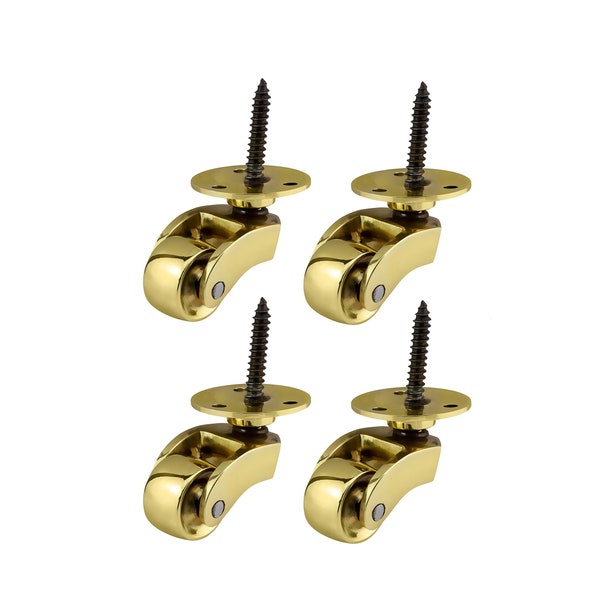 Brass Castors Casters - 22mm Wheels - Antique/Victorian Style for Furniture - High Quality Solid Brass - UK Supplier