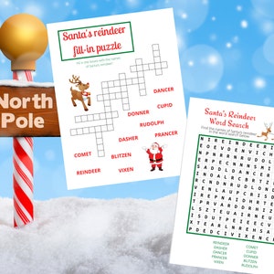 Christmas Holiday Santa&#39;s Reindeer Fill In Word Search Puzzles