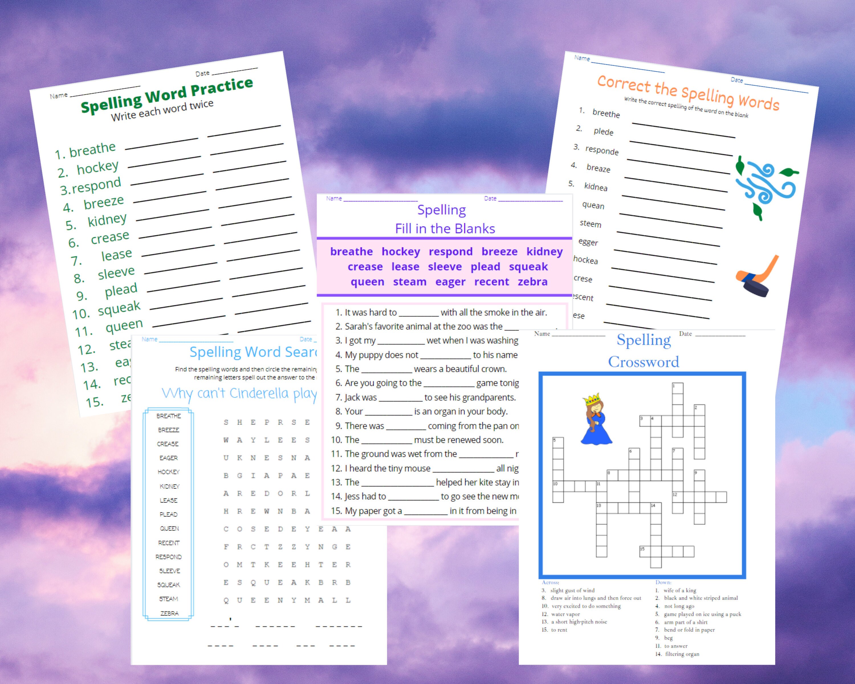 Spelling Practice Worksheets Group 2 | Etsy