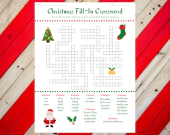 Christmas Holiday Fill In Crossword Puzzle worksheet DIGITAL PRINTABLE