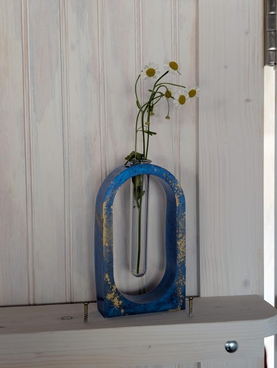 Blue & Metallic Gold Flower Vase