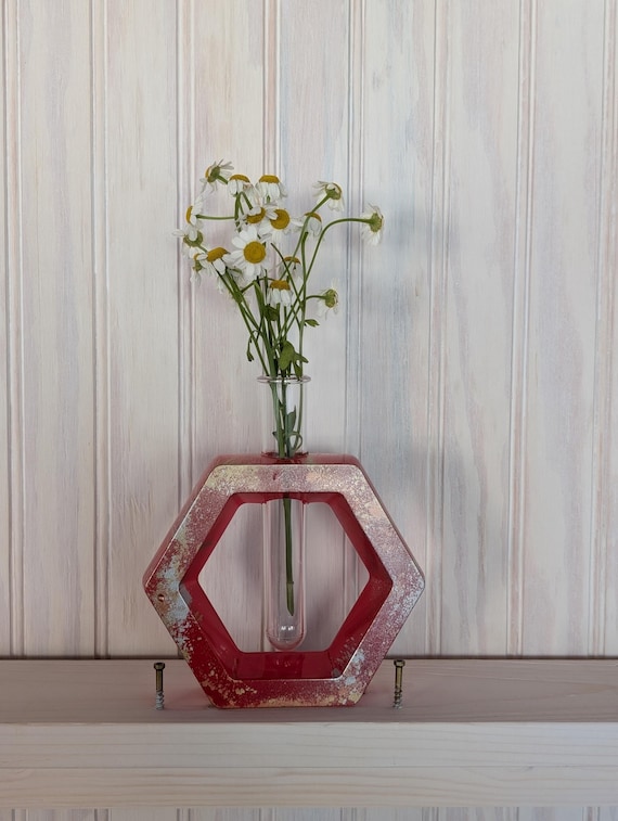 Red & Metallic Gold Flower Vase