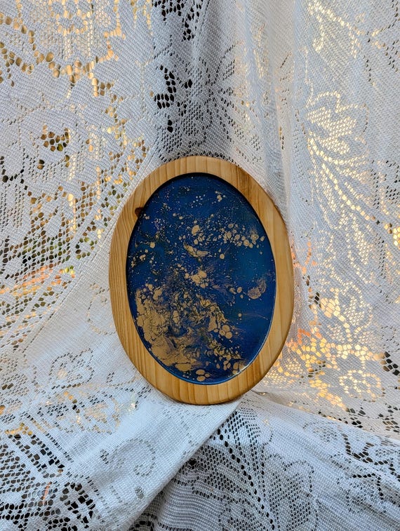 Oval Blue & Metallic Gold Charcuterie Board