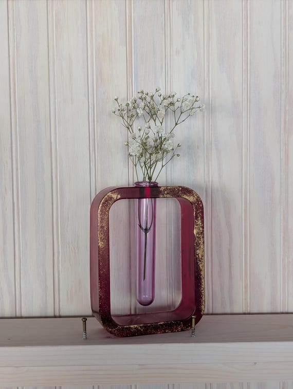 Red & Metallic Gold Flower Vase