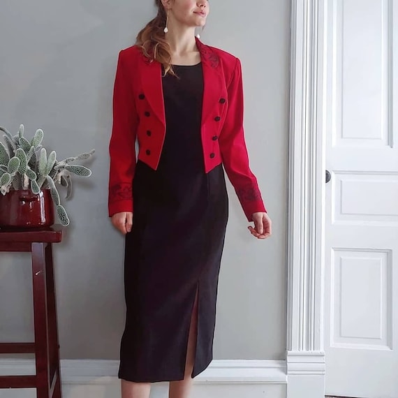 Vintage Worthington Little Black Dress | 90s Red S