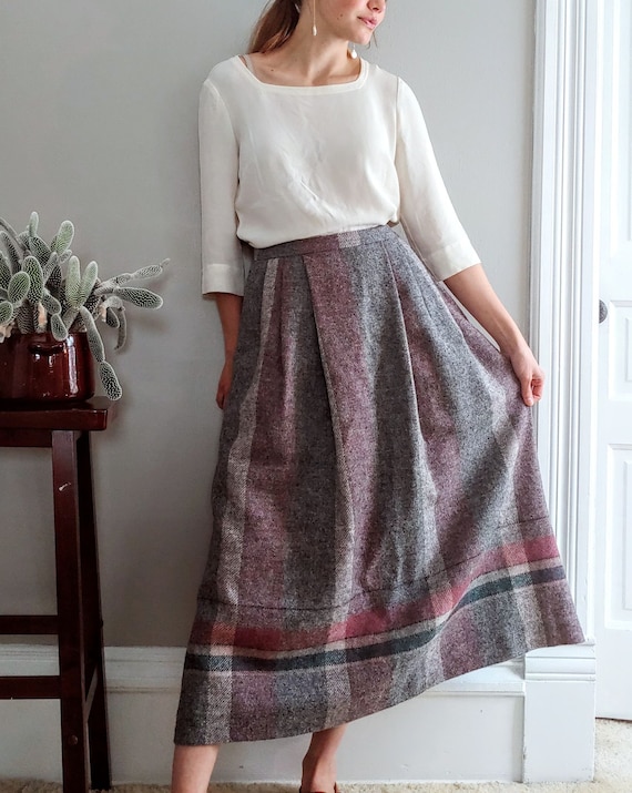 Rare 80s Alan Paine Plaid Wool Skirt | Vintage Pin