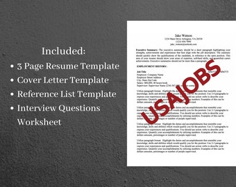 Federal Resume Template | Government Resume Template | USAJOBS Resume Template - MS Word Instant Download