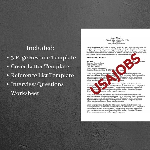 Federal Resume Template Government Resume Template USAJOBS Etsy