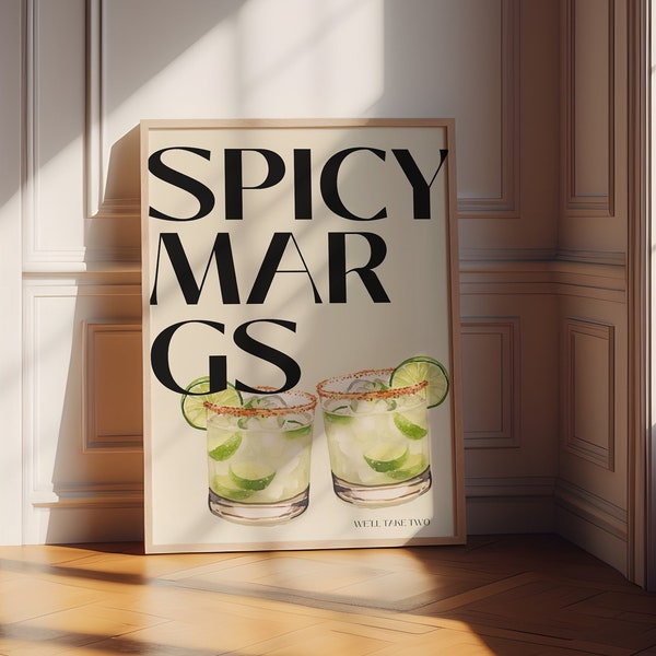 Spicy Marg Print - Spicy Margarita Print - Cocktail Print - Recipe Print - Bar cart print - Bar Cart Decor Kitchen wall art Aesthetic Prints