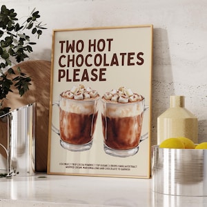 Heiße Schokolade Poster - Heiße Schokolade Druck - Rezept Druck - Bar Warenkorb Dekor - Küchen Wand Kunst Weihnachtsdrucke Herbstdrucke