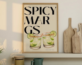 Spicy Marg Print - Spicy Margarita Print - Cocktail Print - Recipe Print - Bar cart print - Bar Cart Decor Kitchen wall art Aesthetic Prints