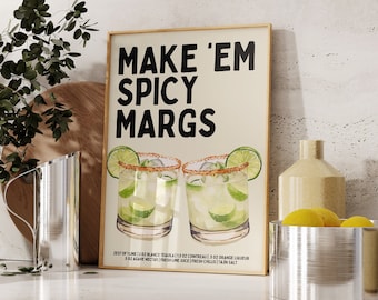 Spicy Marg Print - Spicy Margarita Print - Cocktail Print - Recipe Print - Bar cart print - Bar Cart Decor Kitchen wall art Aesthetic Prints