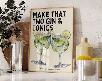 Gin and Tonic Print - Gin Print - Cocktail Print - Recipe Print - Bar cart print - Bar Cart Decor Kitchen wall art Aesthetic Prints Gin Gift