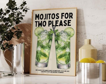 Stampa Mojito - Arte murale Mojito - Stampa Cocktail - Stampa Ricetta - Stampa Carrello Bar - Decorazione Carrello Bar Arte murale Cucina Stampe Estetiche