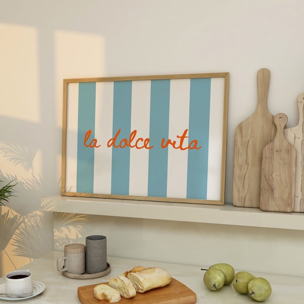 La Dolce Vita Print - Italy Print - La dolce vita poster - Italy travel print - Italian summer print - trendy wall art - stripe wall art