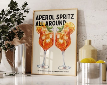 Aperol Spritz Print - Aperol spritz wall art -  Cocktail Print Recipe Print Bar cart print  Bar Cart Decor Kitchen wall art Aesthetic Prints