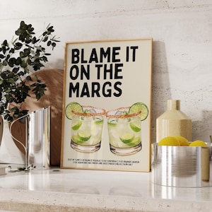 Print pittige marge - print pittige Margarita - cocktailprint - receptprint - print barwagen - barwagen decor keuken kunst aan de muur Esthetische prints