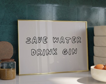 Gin Print - Bar cart wall decor - Drinking Print - Bar cart accessories - Bar cart print - Kitchen wall art - Gin Wall Art - Gin Poster