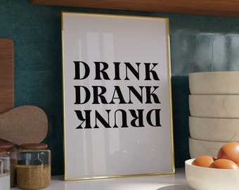 Impresión "Bebió, bebió, borracho" - Decoración de pared para carrito de bar - Impresión de bebidas - Accesorios para carrito de bar - Impresión para carrito de bar - Arte de pared para cocina - Impresión divertida - A4