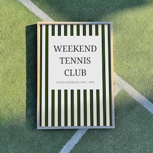 Tennis Club Print - vintage tennis art - sports prints - trendy tennis print - striped prints - home gym prints - tennis gifts sporty gifts
