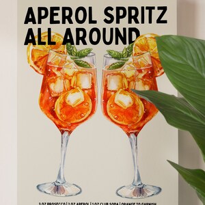Aperol Spritz Print - Aperol spritz wall art - Cocktail Print Recipe Print Bar cart print Bar Cart Decor Kitchen wall art Aesthetic Prints image 5