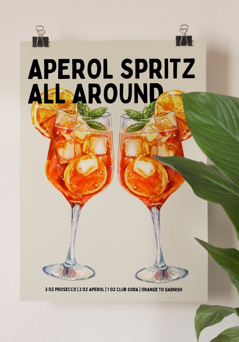 Aperol Spritz Print - Aperol spritz wall art - Cocktail Print Recipe Print Bar cart print Bar Cart Decor Kitchen wall art Aesthetic Prints image 5