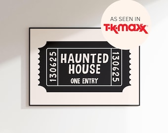 Haunted House Ticket Art Print - Ticket Stub Poster - Halloween Print - Fun Halloween Poster - Haunted House Wall Art - Hallway Wall Art