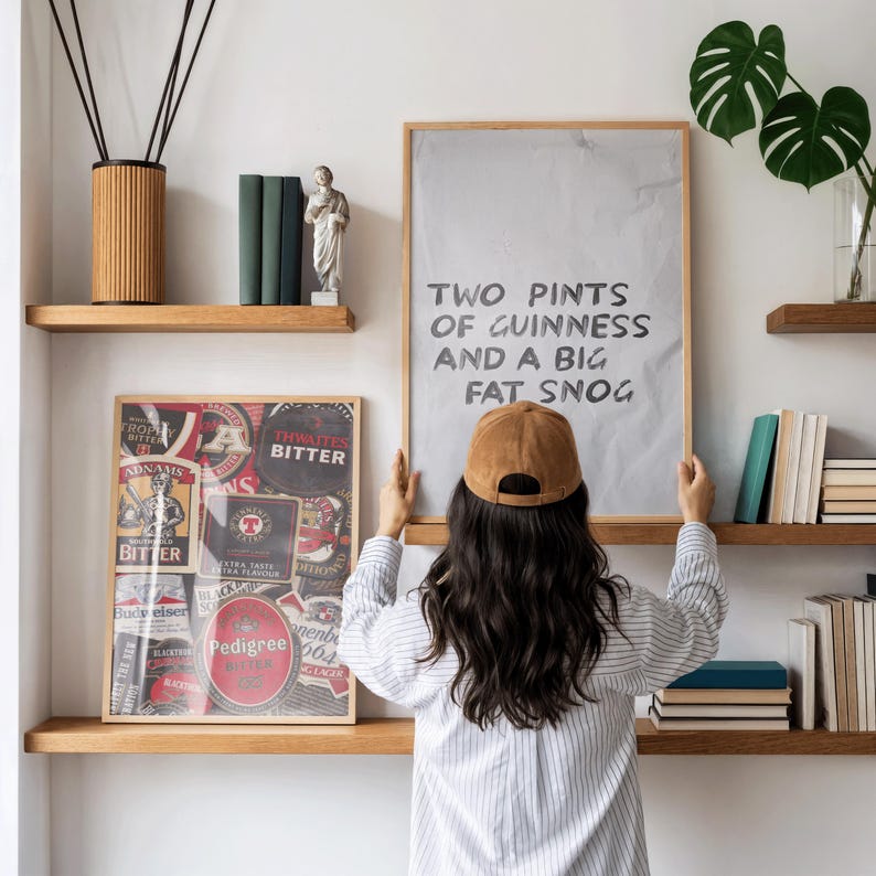Two Pints Of Guinness And A Big Fat Snog Print - Guinness Print - Pint of Guinness Art - Minimalist Modern Art - Grungy Wall Art Hallway Art image 3