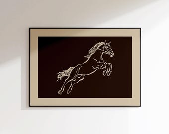 Impressão de Cavalo Ocidental Marrom - Impressão de Cavalo - Arte Equina Ocidental Minimalista - Arte Equina Vintage - Arte de Parede para Corredor - Pôster "Giddy Up" - Impressão de Cowgirl