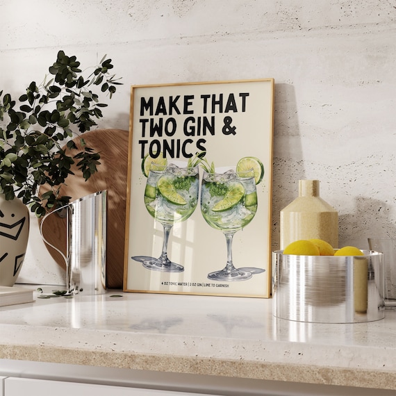 Gin and Tonic Print - Gin Print - Cocktail Print - Recipe Print - Bar cart print - Bar Cart Decor Kitchen wall art Aesthetic Prints Gin Gift