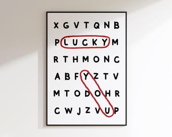 Póster "Lucky You" - Lámina "Lucky You" - Lámina para dormitorio de parejas - Arte mural inspirador - Láminas para cocina - Lámina de sopa de letras - Lámina para pasillo