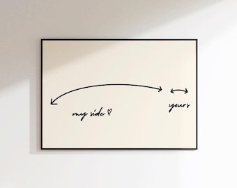 Meu Lado, Lado Dele - Quadros para Quarto de Casal - Quadros com Paisagem para Quarto - Arte de Parede para Quarto de Casal - Arte de Parede Divertida para Quarto