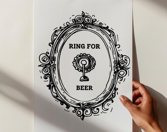 Lámina "Ring for Beer" - Lámina de cerveza para pared - Póster de cerveza - Lámina para carrito de bar - Decoración para carrito de bar - Arte para pared de cocina - Lámina divertida sobre vino - Arte para pared de cerveza