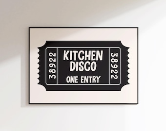 Quadro de parede com tema de discoteca para cozinha - Arte de parede com ingresso - Arte de parede para cozinha com paisagem - Arte divertida para cozinha - Arte de parede retrô - Arte para sala de jantar - Impressão de dança