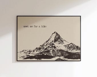 Pôster "Encontre-me para uma caminhada" - Minimalista - Presente para trilheiros - Estampa de montanha - Presente para amigas que amam trilhas - Estampa para camping - Impressões para quem curte atividades ao ar livre